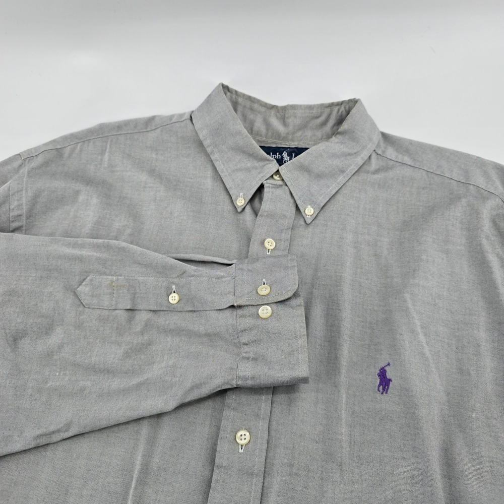 Ralph Lauren Yarmouth Button Down Mens Pinpoint Oxford Grey Pony Logo 18 34/35